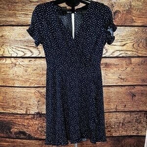 Navy Polka Dot Wrap Dress | Short Sleeve Casual Day‎ Dress | M